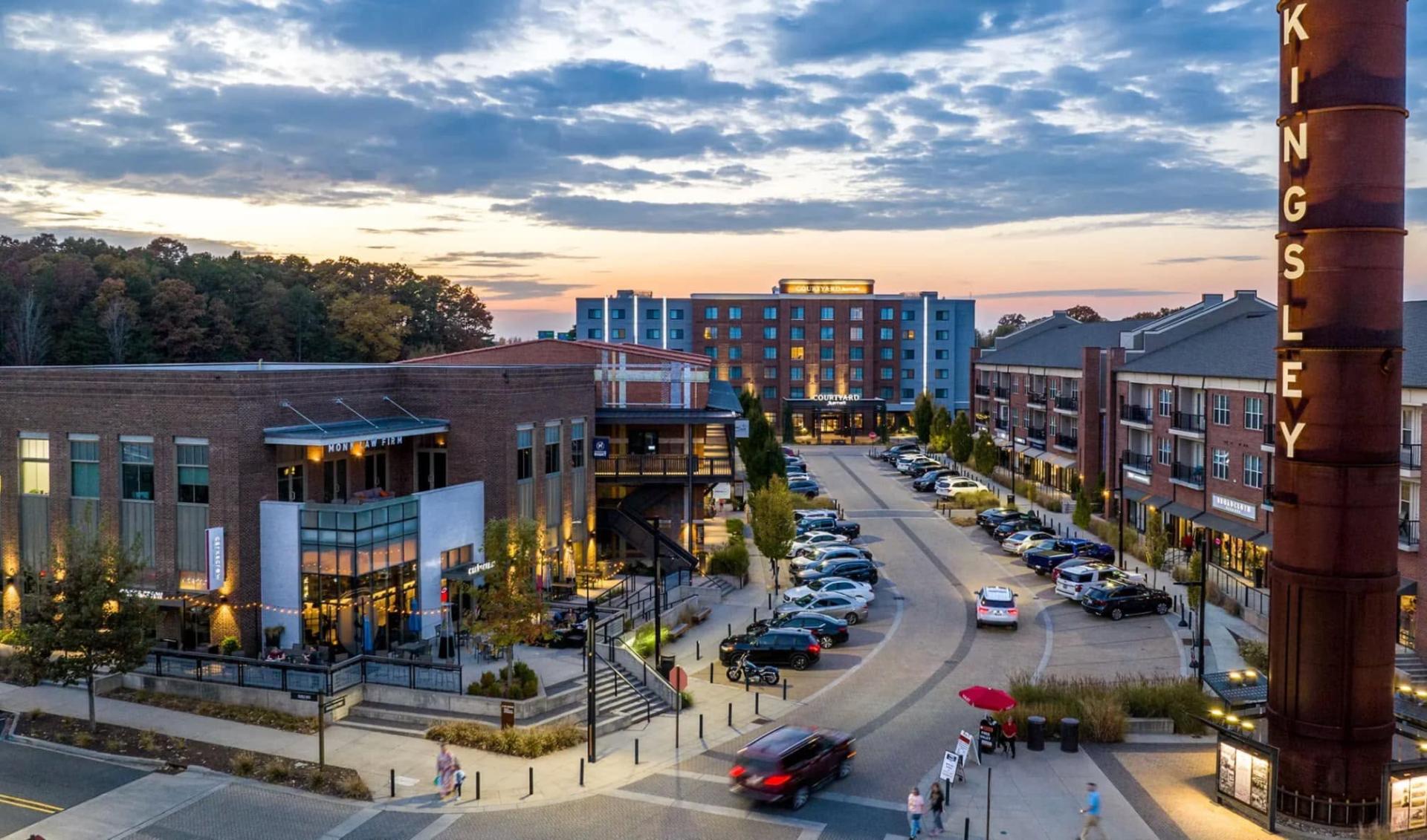 Kingsley Town Center in Fort Mill, SC at sunset