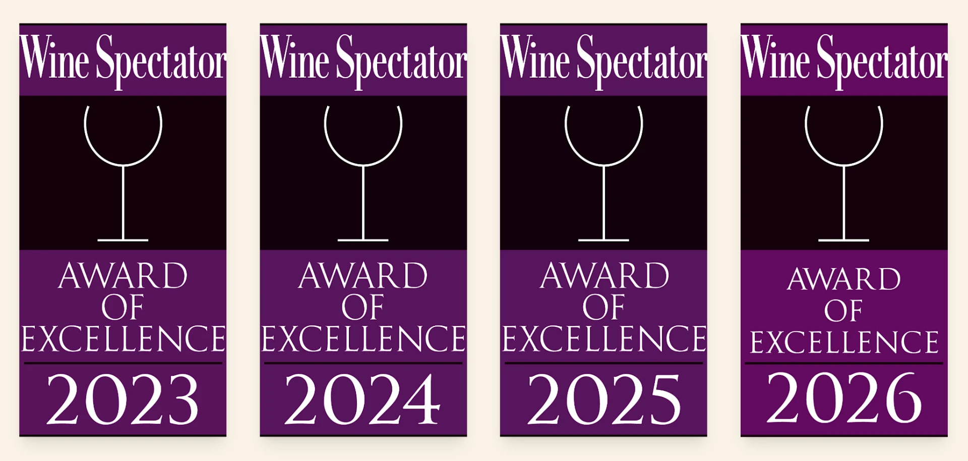 Wine Spectator Award of Excellence 2023, 2024, 2025, and 2026