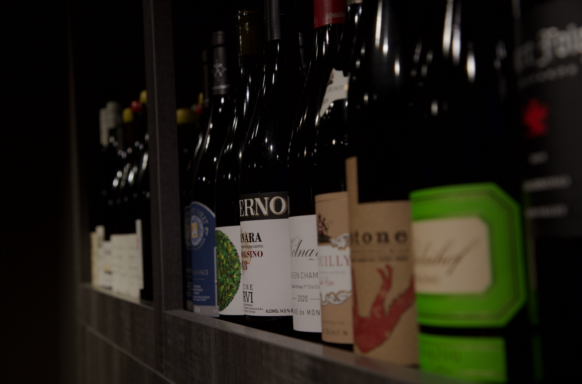 The Wine Wall at Corkscrew — a curated selection of bottles on display