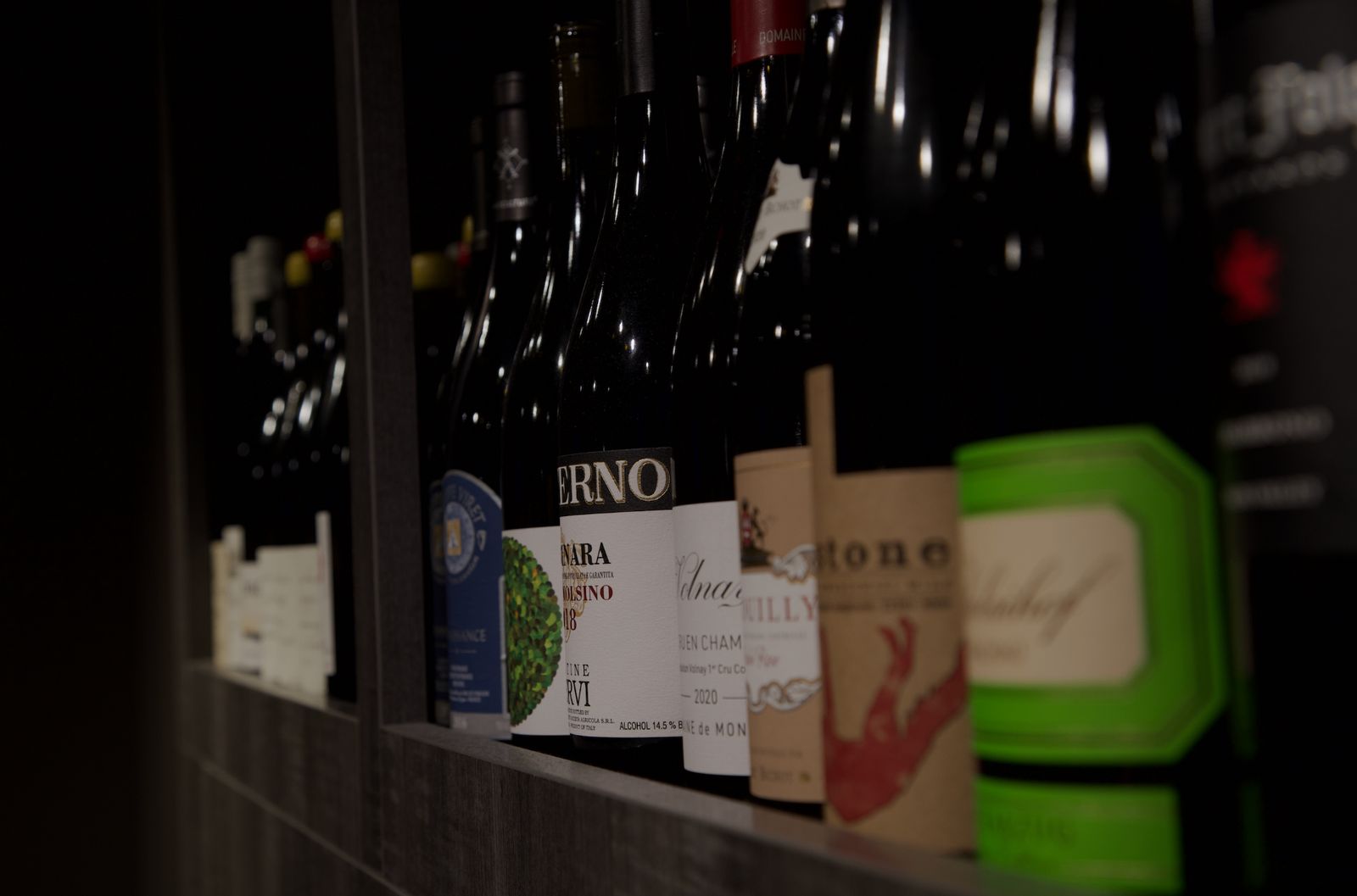 The Wine Wall at Corkscrew — a curated selection of bottles on display
